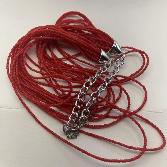 Vintage & Modern Small Seed Bead Necklace Red Multi Layered Chain B#8 - Picture 6 of 10